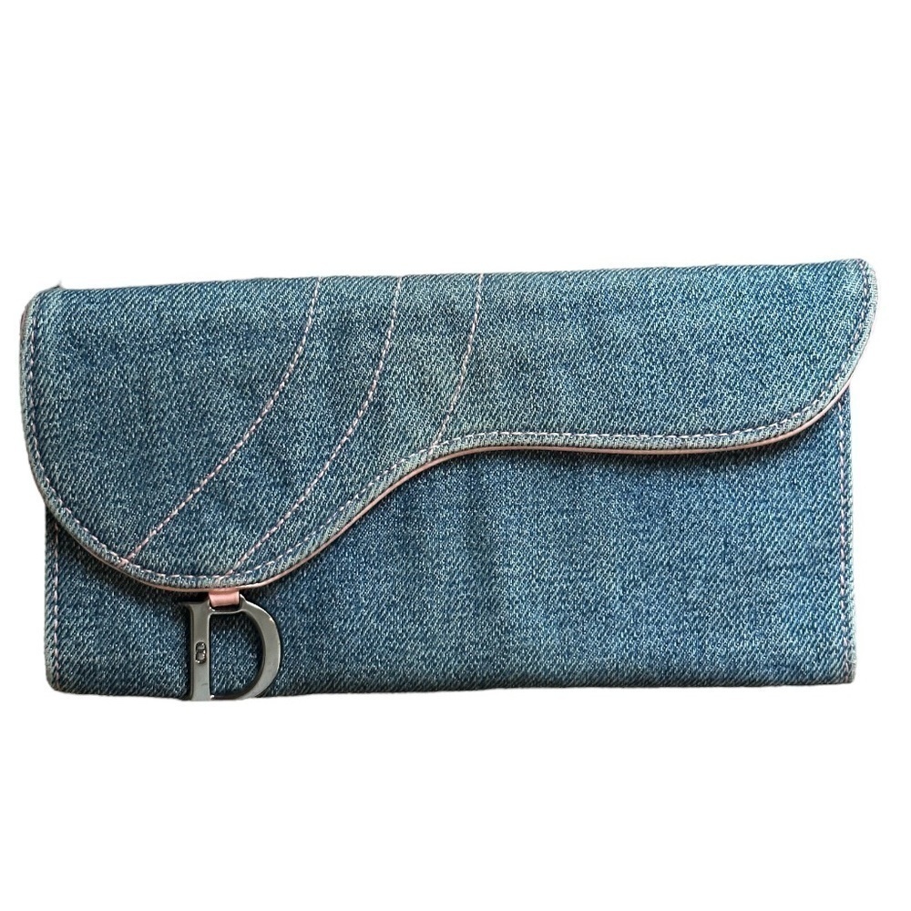 Vintage Dior Denim Long Saddle Wallet - Picture 1 of 15